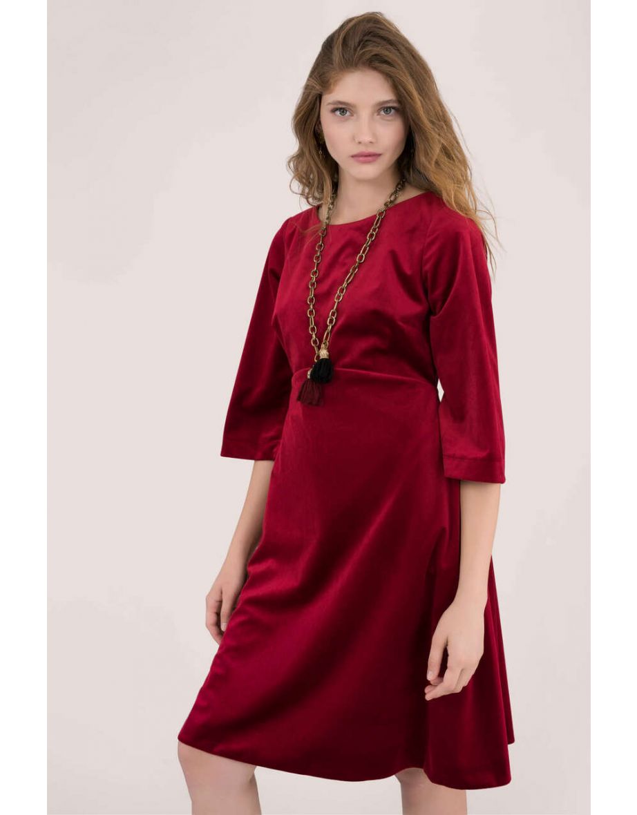 Red velvet a line dress online