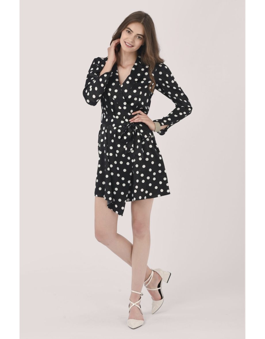 Black Collar & Revere Wrap Dress