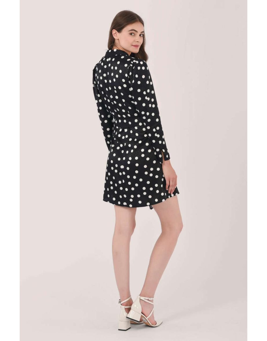 Black Collar & Revere Wrap Dress - 3