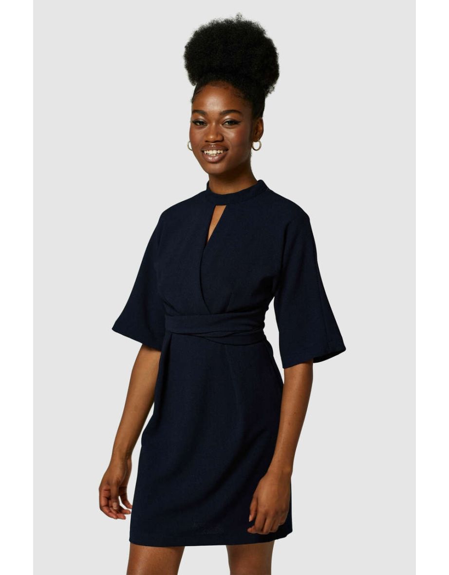 Navy tie waist dress top