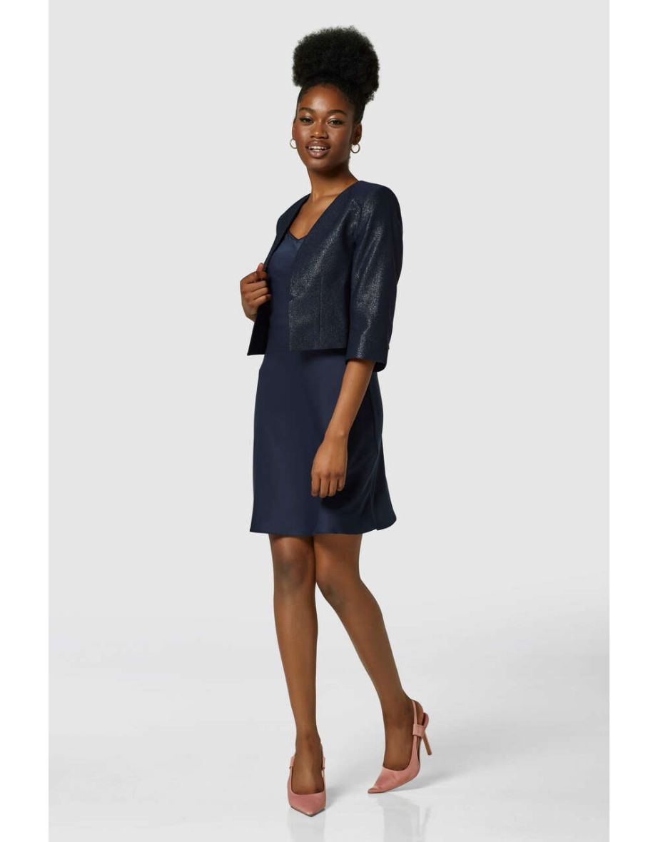 Closet London Navy Crop Tuxedo Jacket - 3