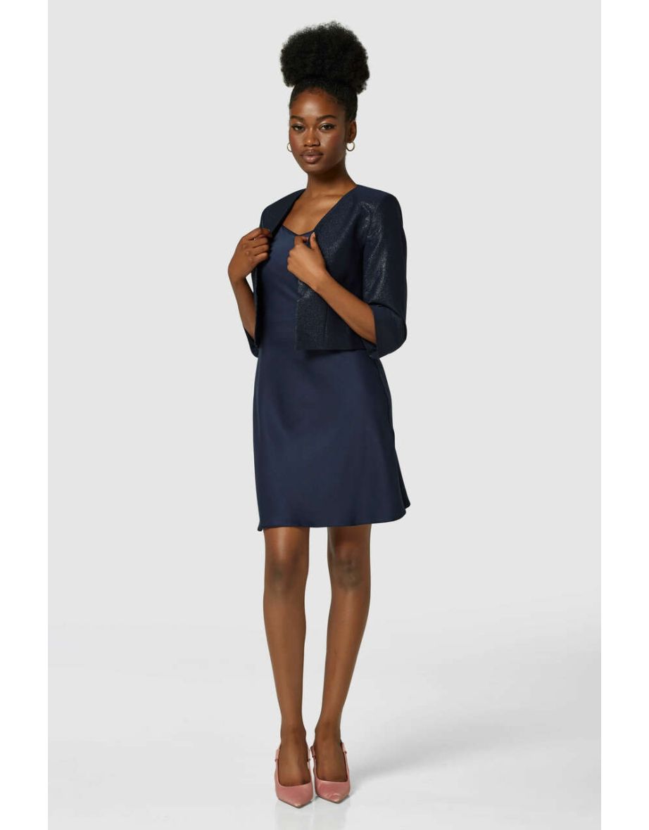 Closet London Navy Crop Tuxedo Jacket