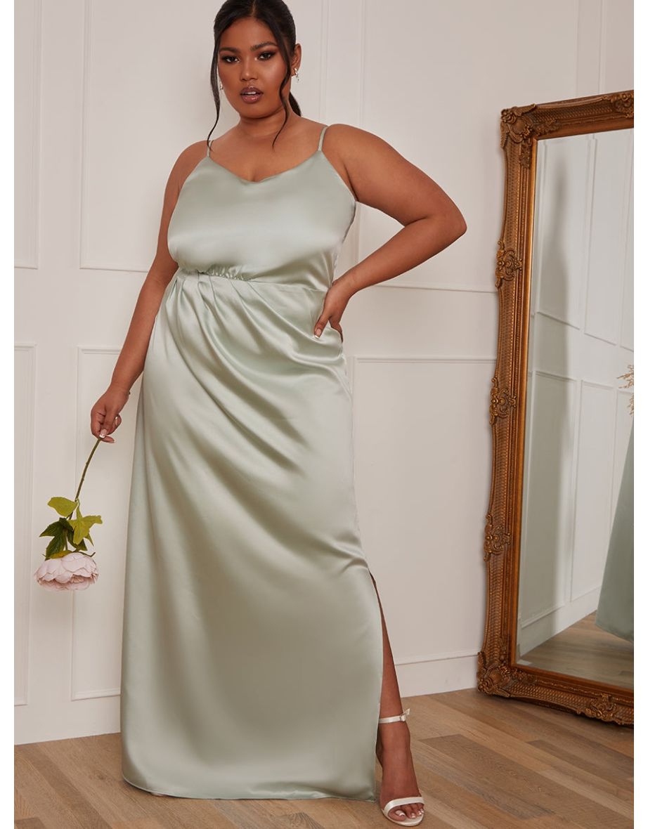 Shop Plus Size Satin Cami Strap Maxi Dress in Mint Online in Bahrain VogaCloset