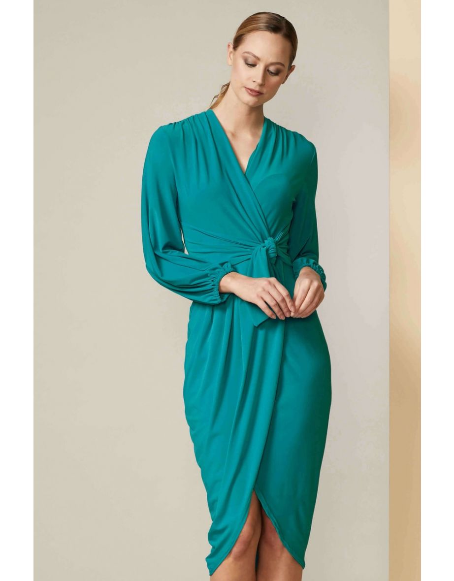 Jade green wrap dress on sale