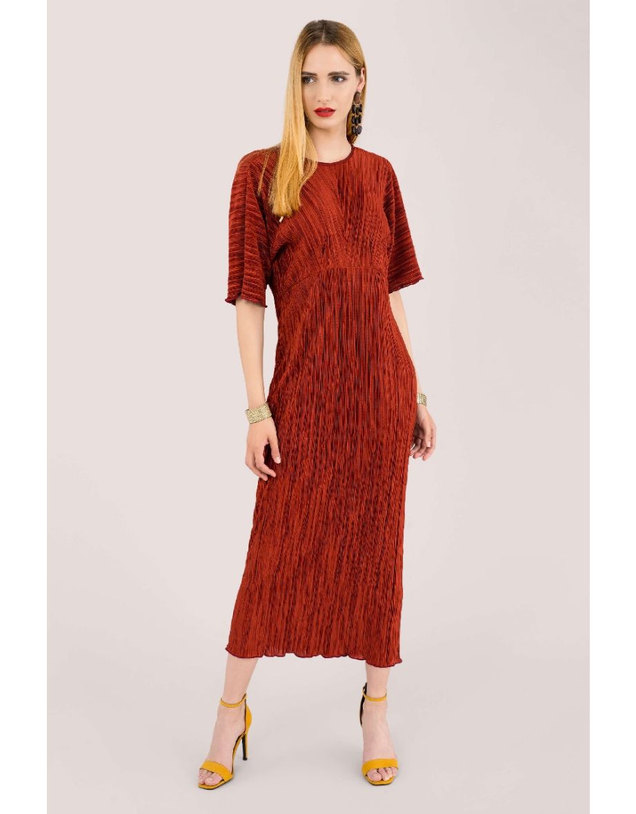Maroon Ribbed V-back Kimono Midi Dress - 2