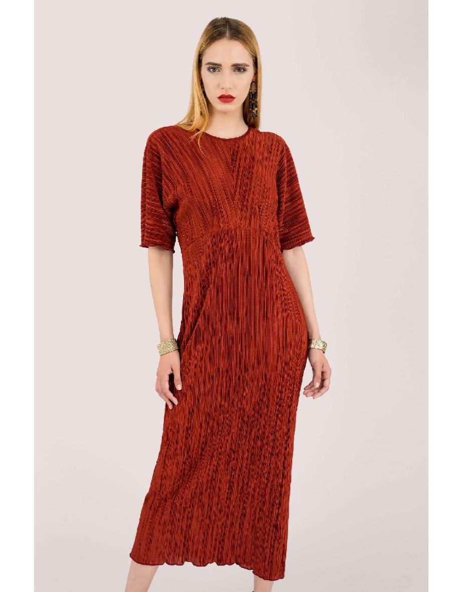Maroon Ribbed V-back Kimono Midi Dress