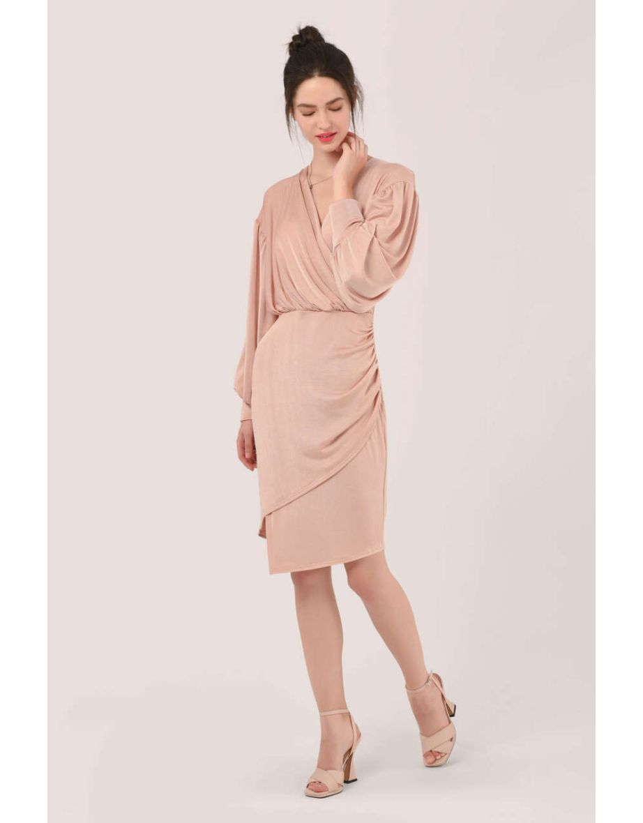Pink Puff Sleeve Wrap Dress