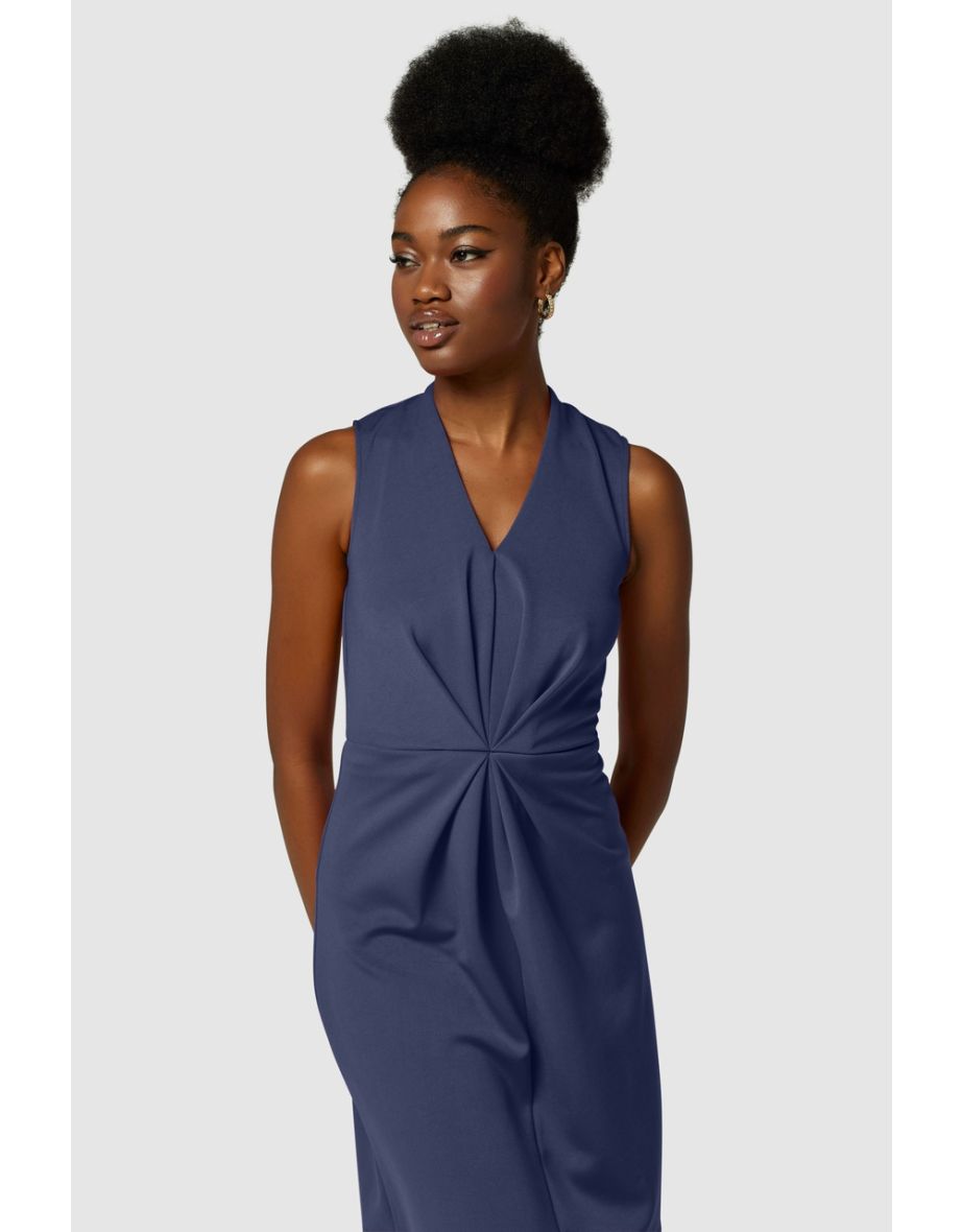 Shop Closet London Navy Centre Pleats A Line Sleeveless Dress Online in Qatar VogaCloset