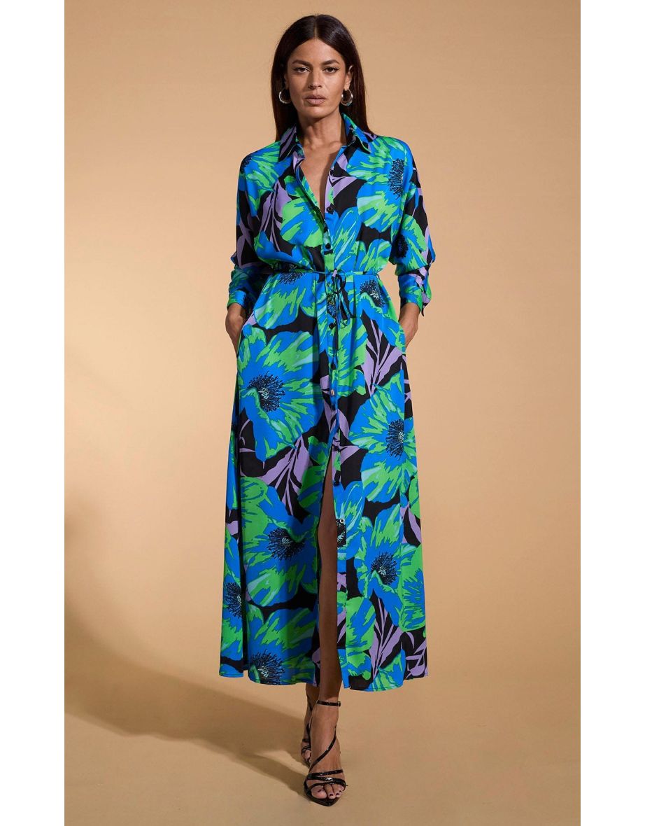 Paris Shirt Dress in Blue on Black Poppy