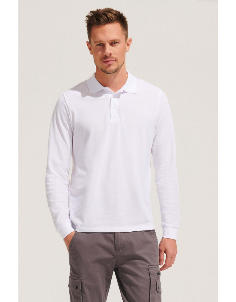 SOLS Mens Winter II Long Sleeve Pique Cotton Polo Shirt - White