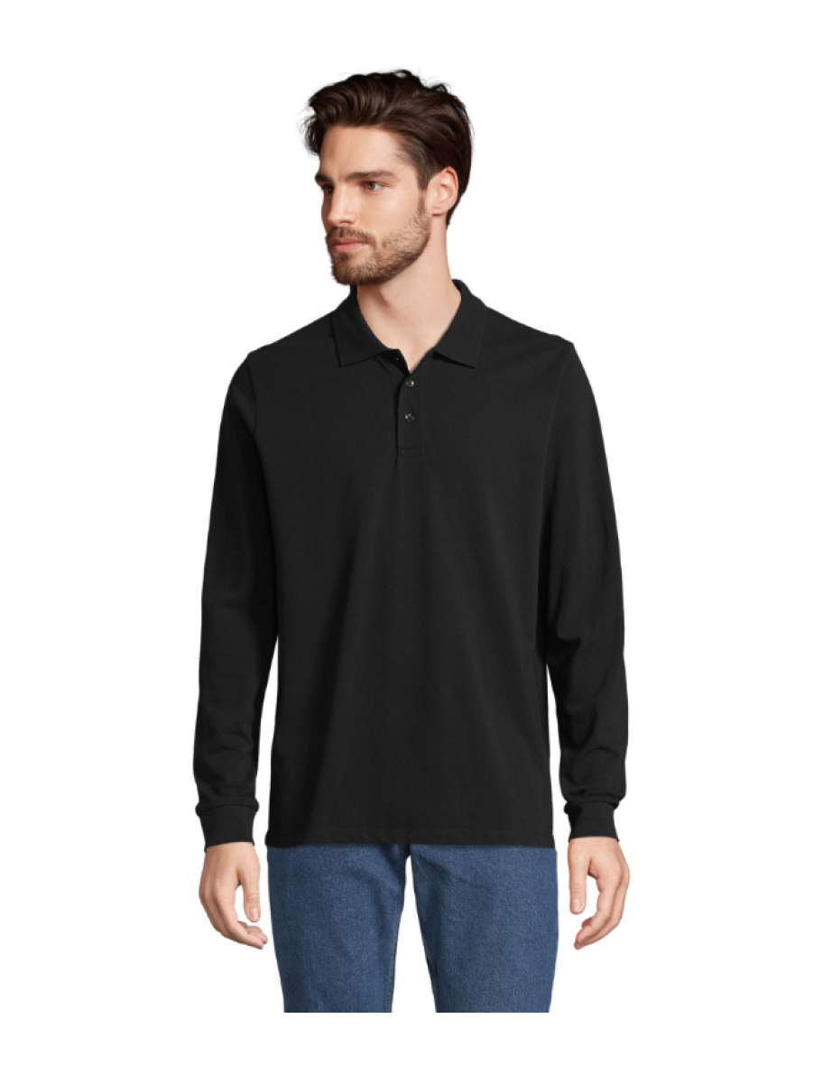 SOLS Mens Winter II Long Sleeve Pique Cotton Polo Shirt - Black