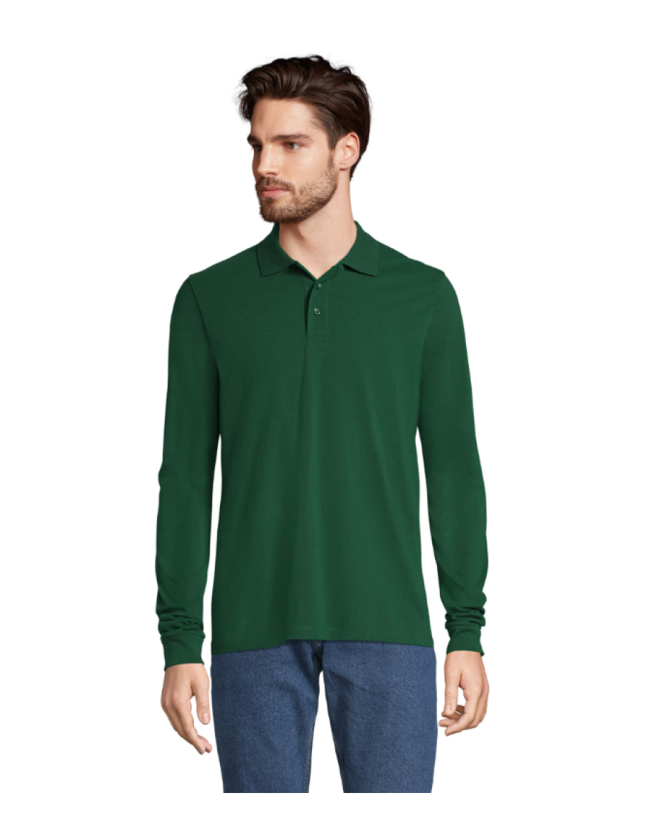SOLS Mens Winter II Long Sleeve Pique Cotton Polo Shirt - Golf Green