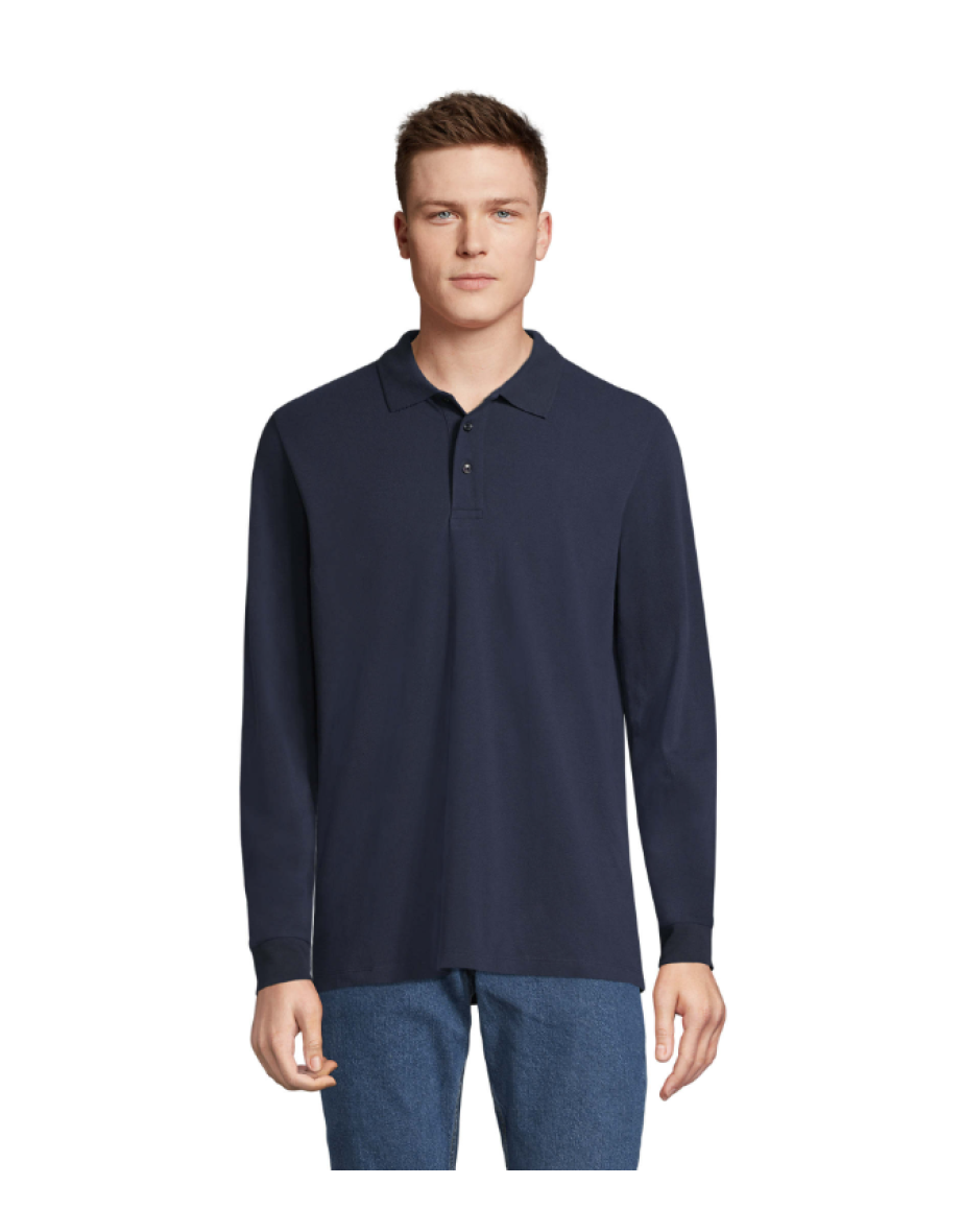 SOLS Mens Winter II Long Sleeve Pique Cotton Polo Shirt - Navy
