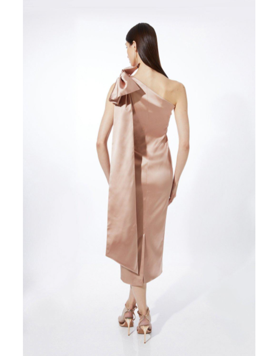 Petite Italian Satin Drape Shoulder Tailored Midaxi Dress - 3