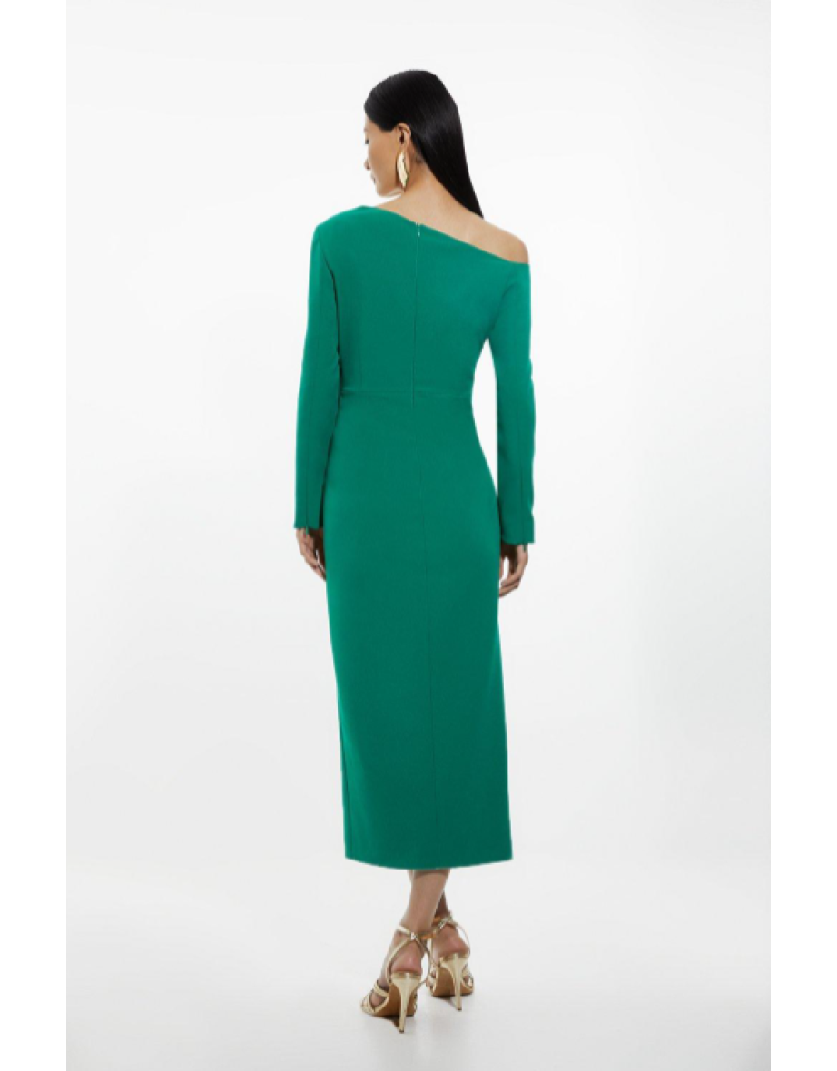 Stretch Crepe Asymmetric Neckline Draped Midaxi Dress - 4