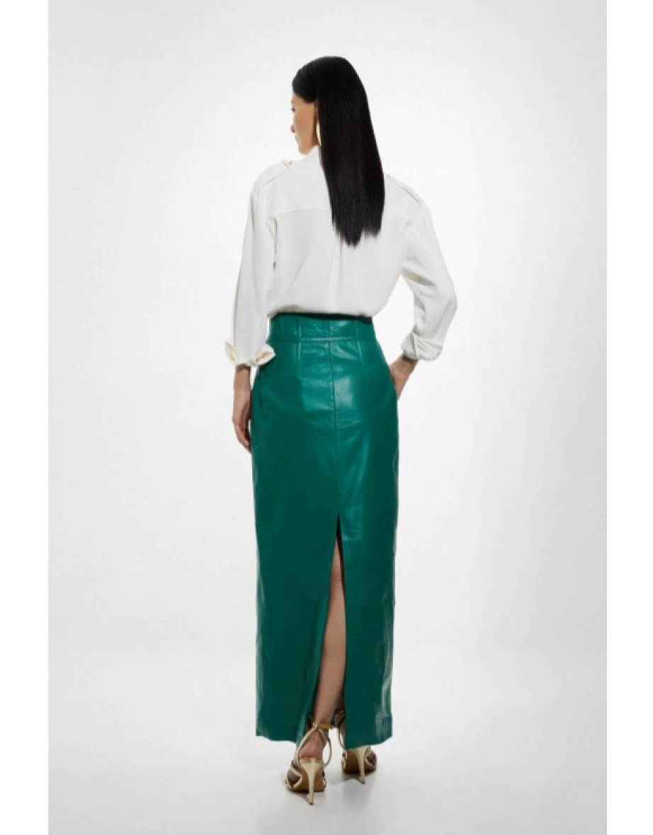 Petite Leather Corset Detail High Waist Maxi Pencil Skirt - 3