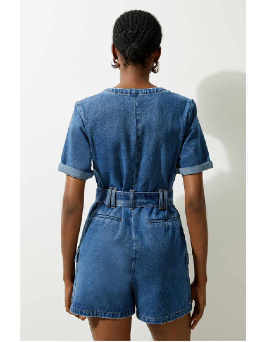 Denim Cargo Pocket Belted Playsuit - 4