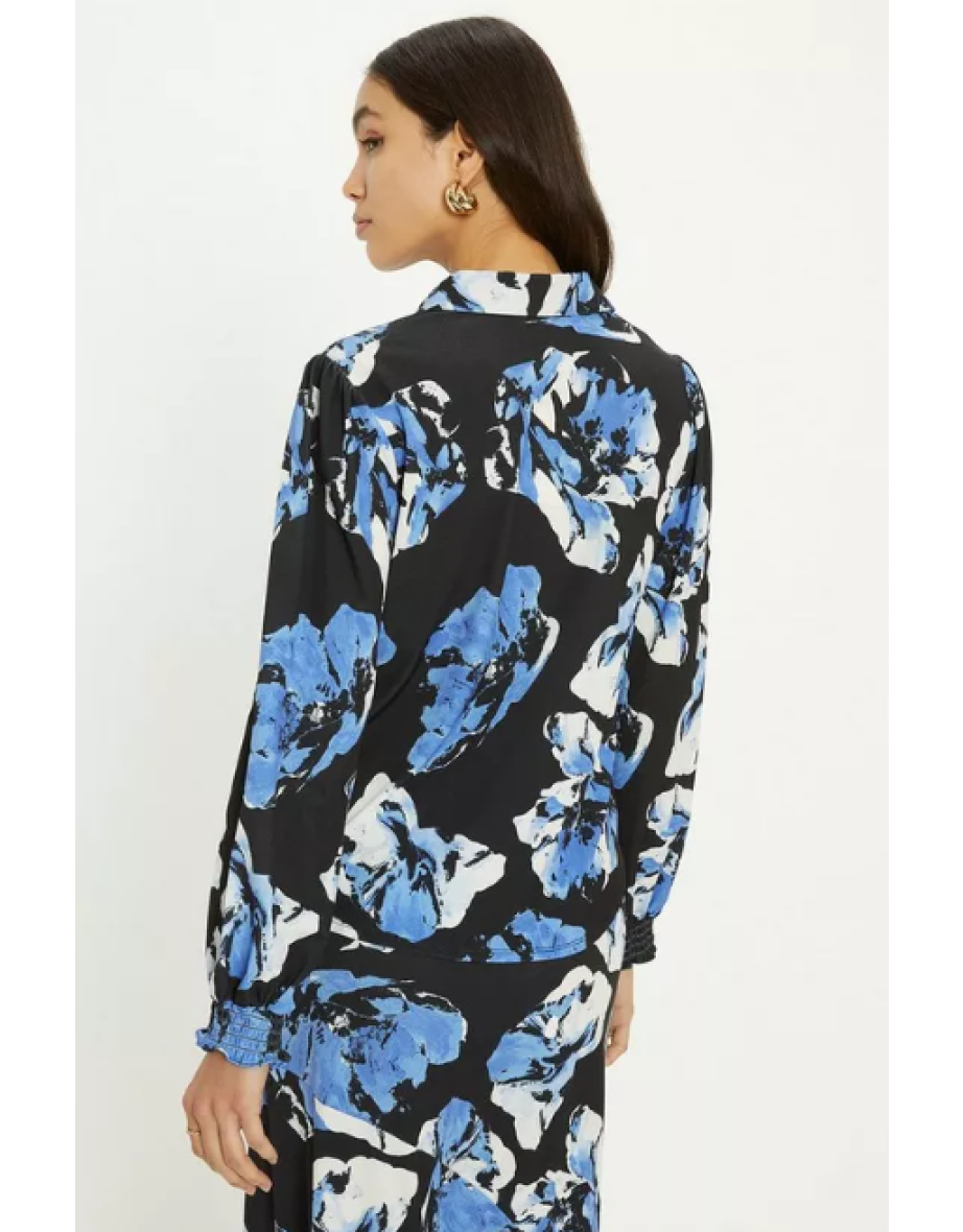 Slinky Jersey Floral Long Sleeve Shirred Cuff Shirt - 3