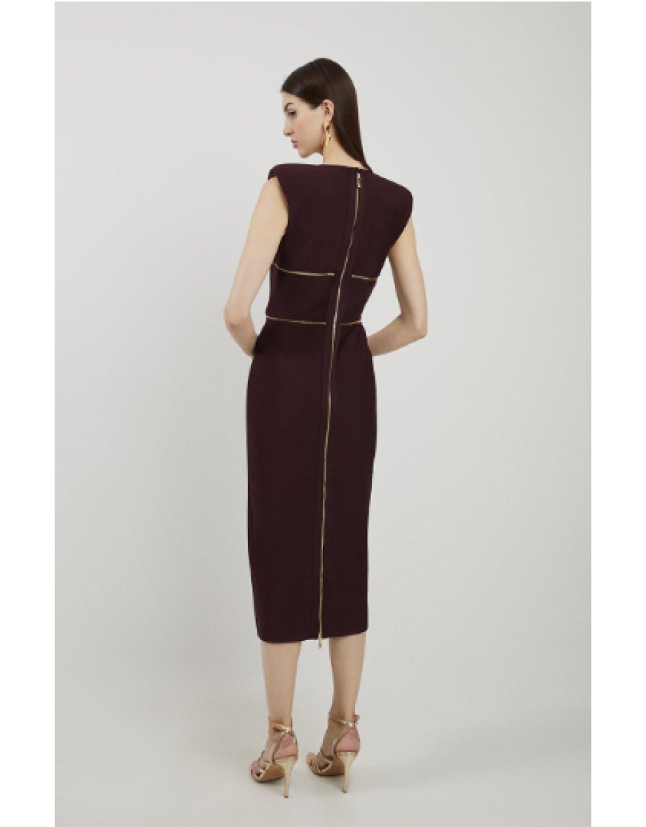 Bandage Form Fitting Zip Detail Midi Dress - 4