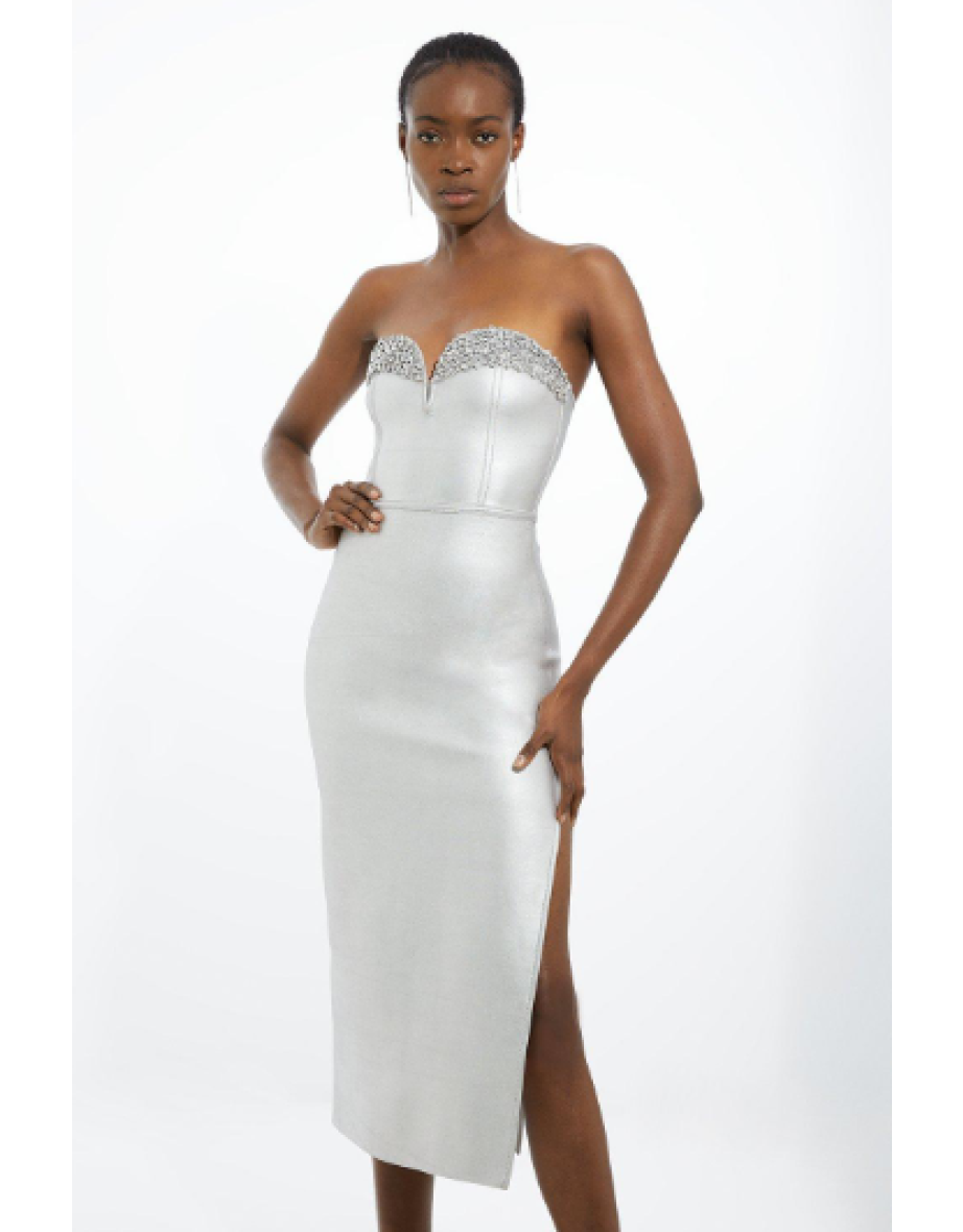 Figure Form Bandage Embellished Corset Style Knit Midaxi Dress