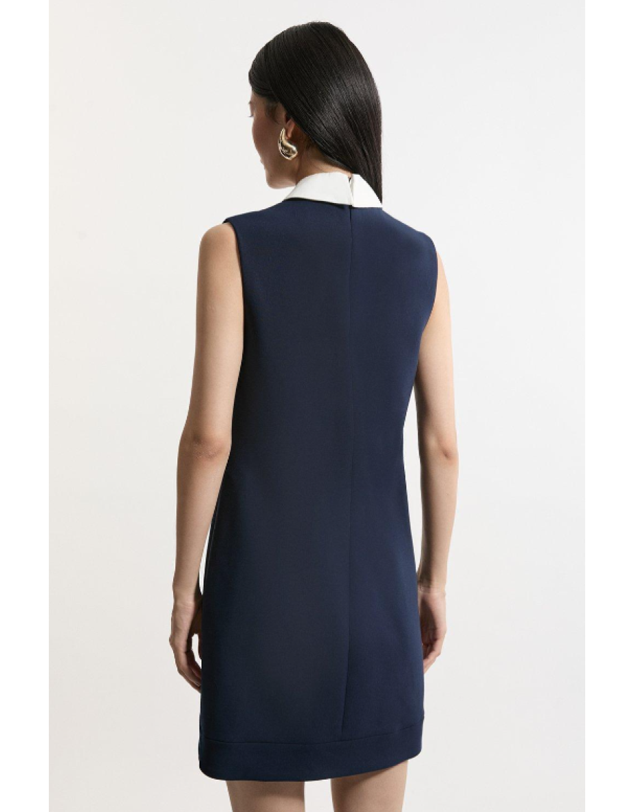 Compact Stretch Tailored Collared Sleeveless Dress - 4