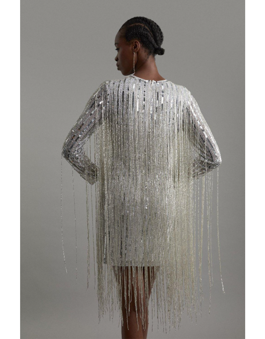 Petite Embellished And Beaded Tassel Woven Mini Dress - 3