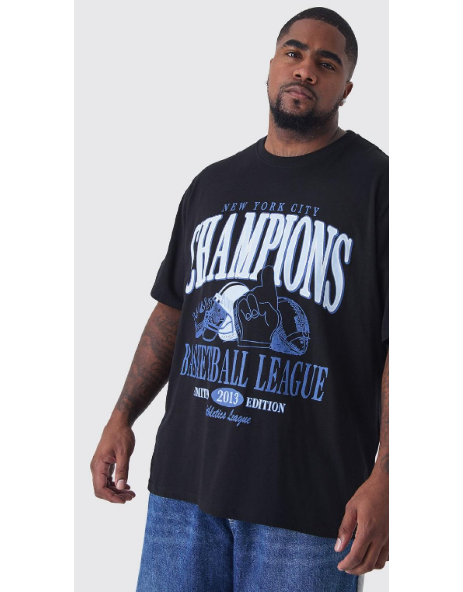 Plus Basketball League Print T-shirt in Black - black