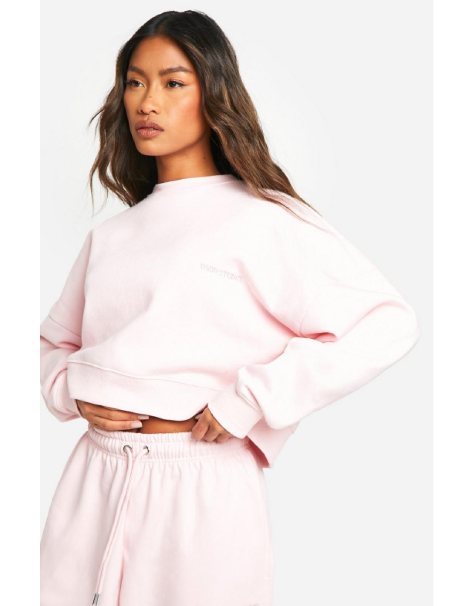 Dsgn Studio Embroidered Boxy Crop Sweatshirt - light pink - 2