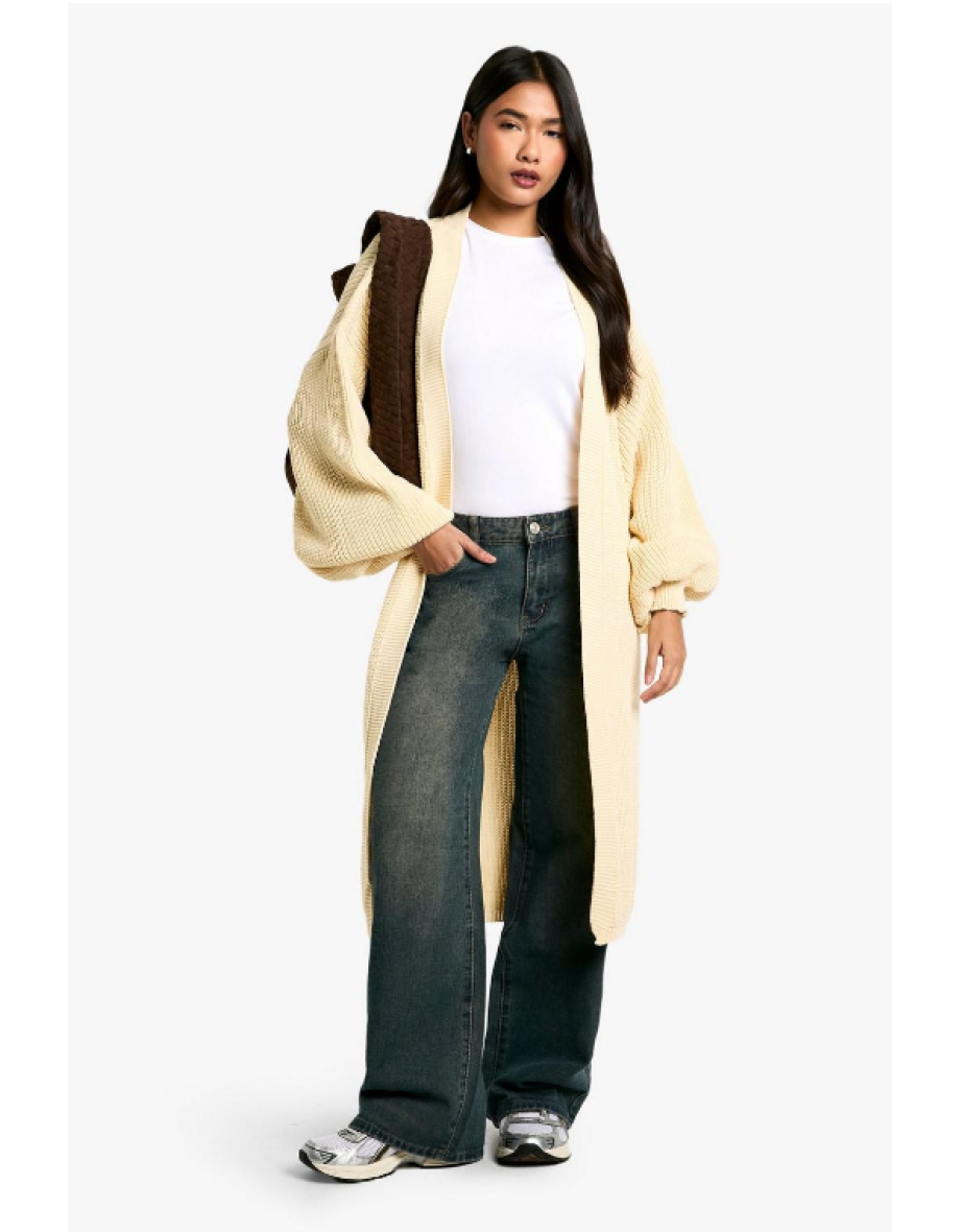 Oversized Balloon Sleeve Cardigan - stone