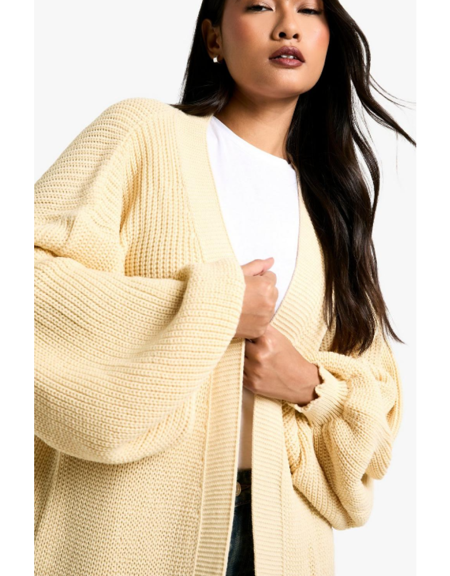 Oversized Balloon Sleeve Cardigan - stone - 3