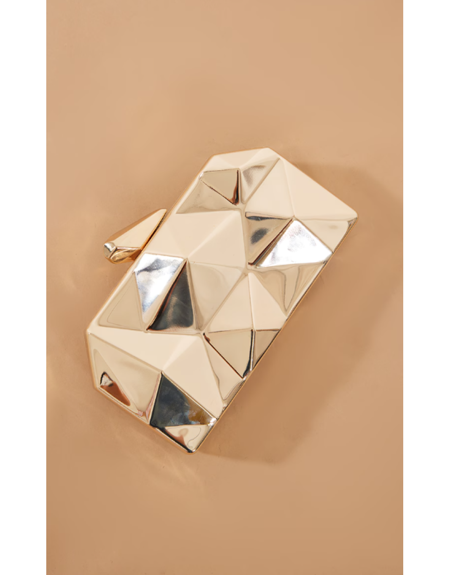 Gold Geometric Box Clutch - 2