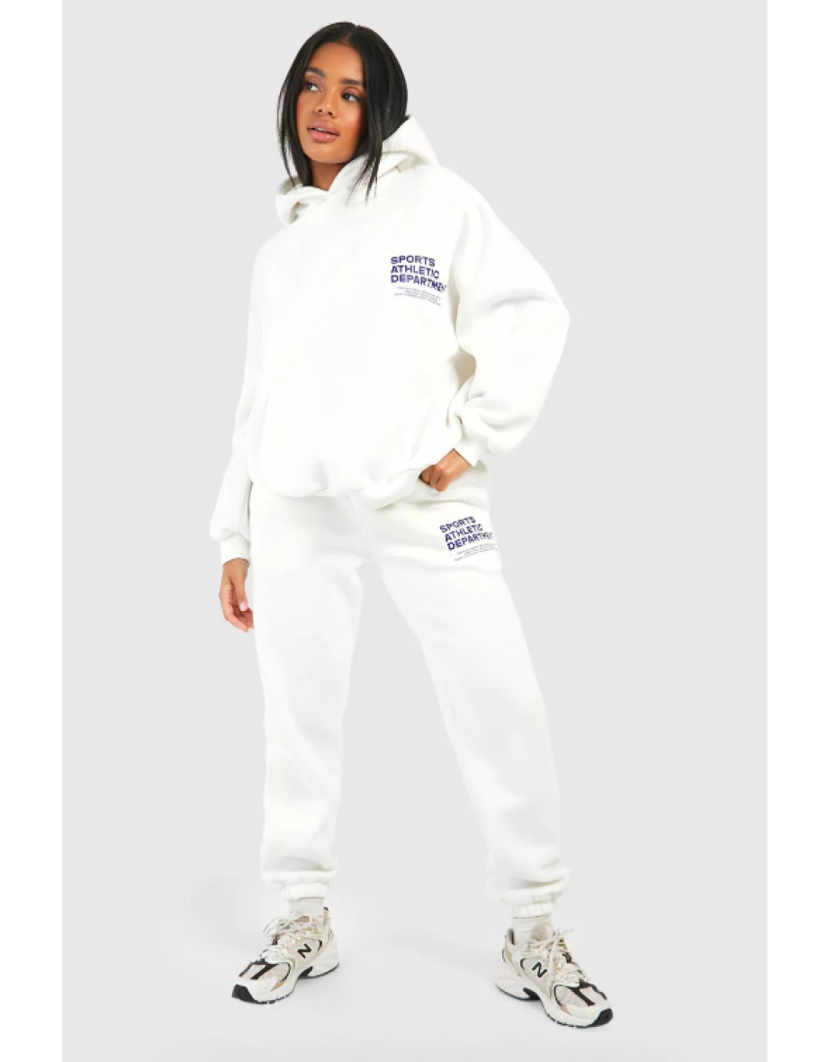 Sports Club Slogan Print Hooded Tracksuit - ecru