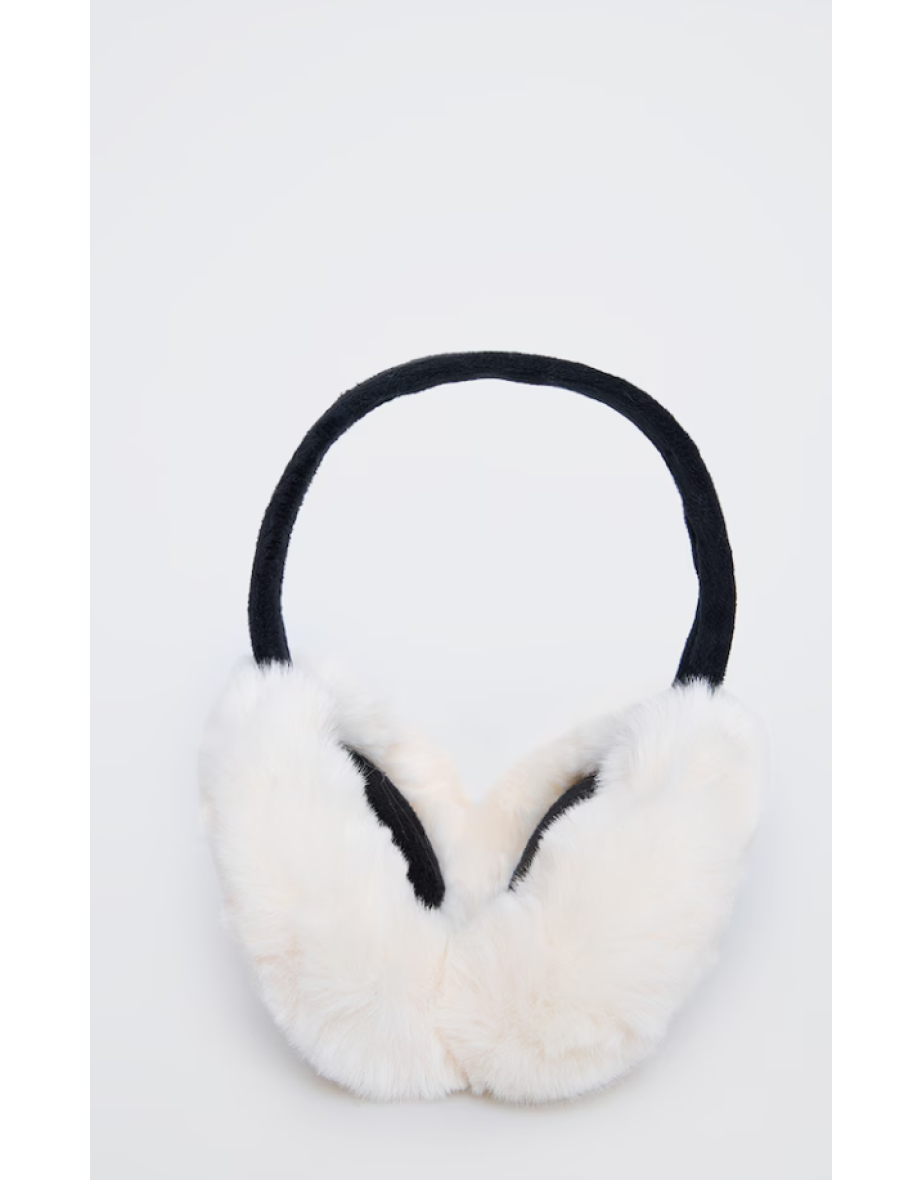 Cream Oversized Fluffy Ear Muffs - 1