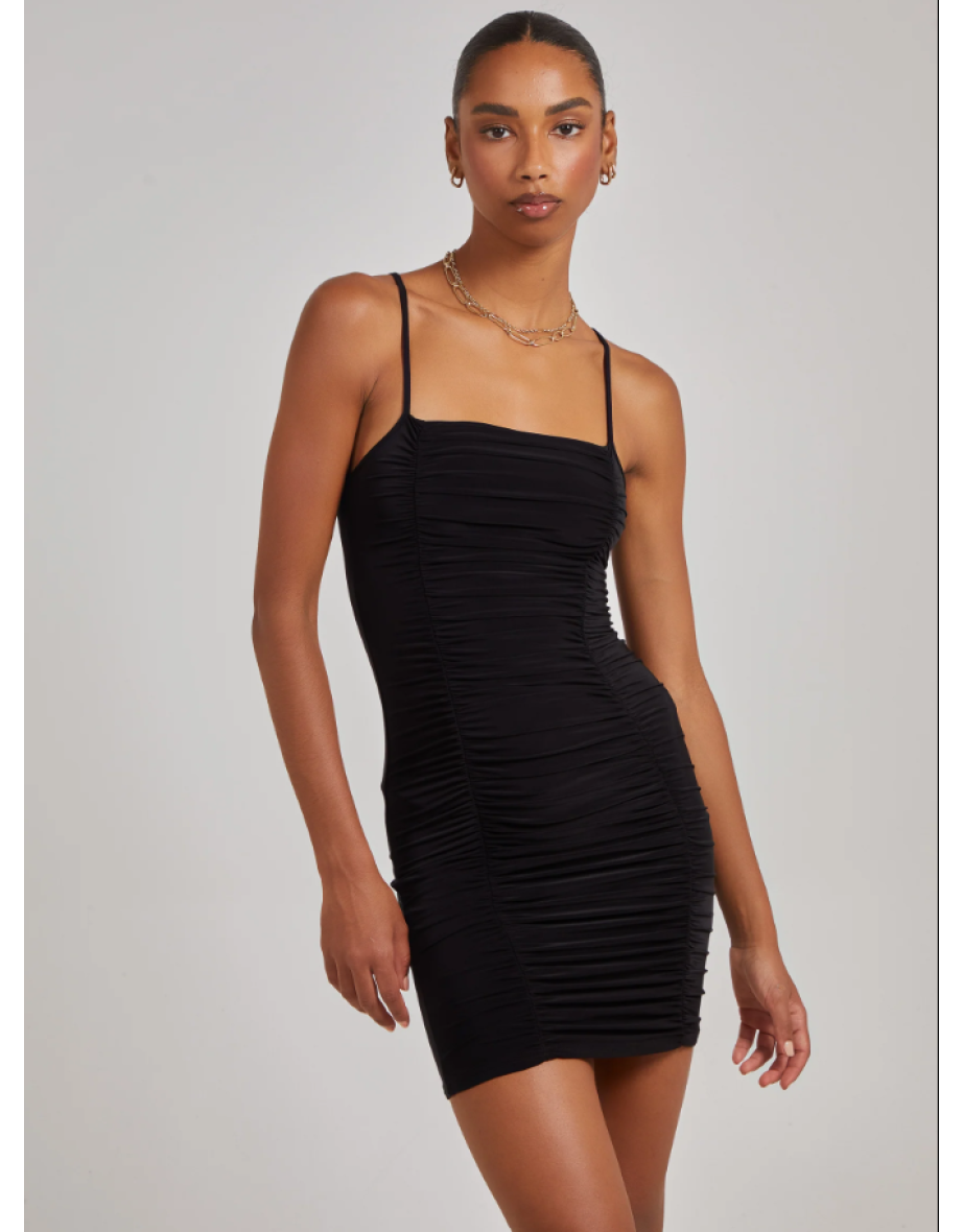 Strappy Gathered Slinky Mini Dress