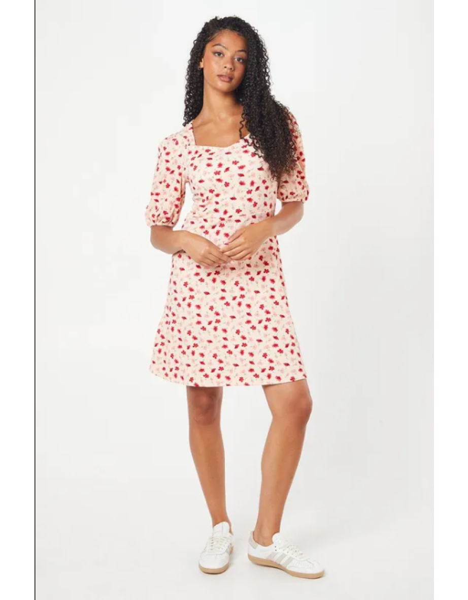 Tall Pink Floral Sweetheart Neck Mini Dress