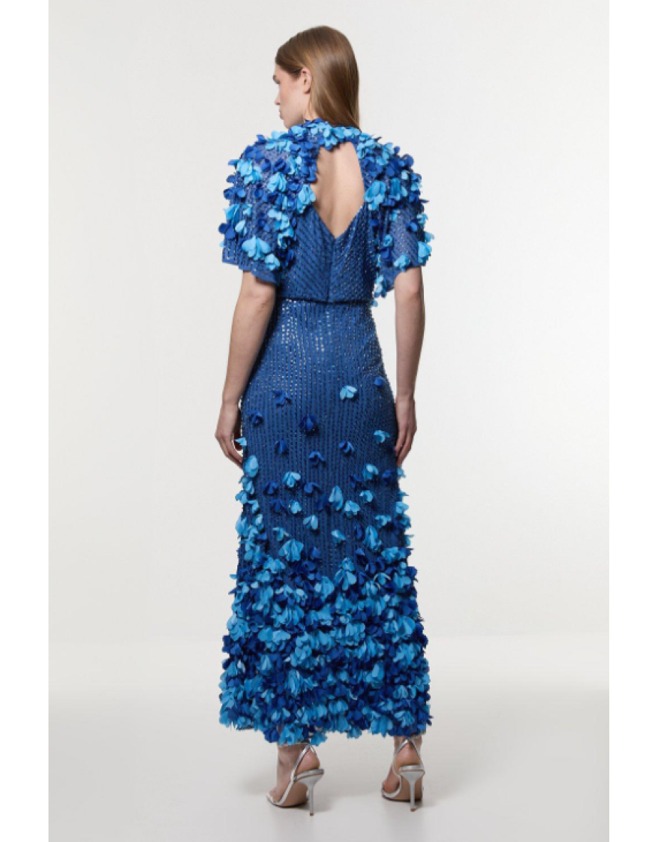 Crystal Applique Angel Sleeve Woven Maxi Dress - 4
