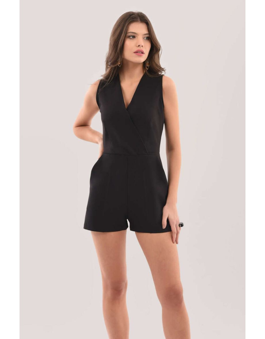 Closet London Black Wrap Pleated Playsuit