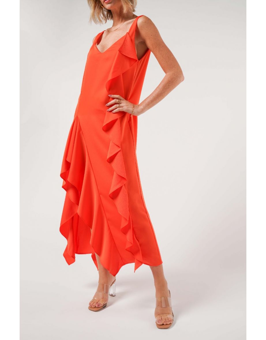 Orange Side Split Midi Dress - 3
