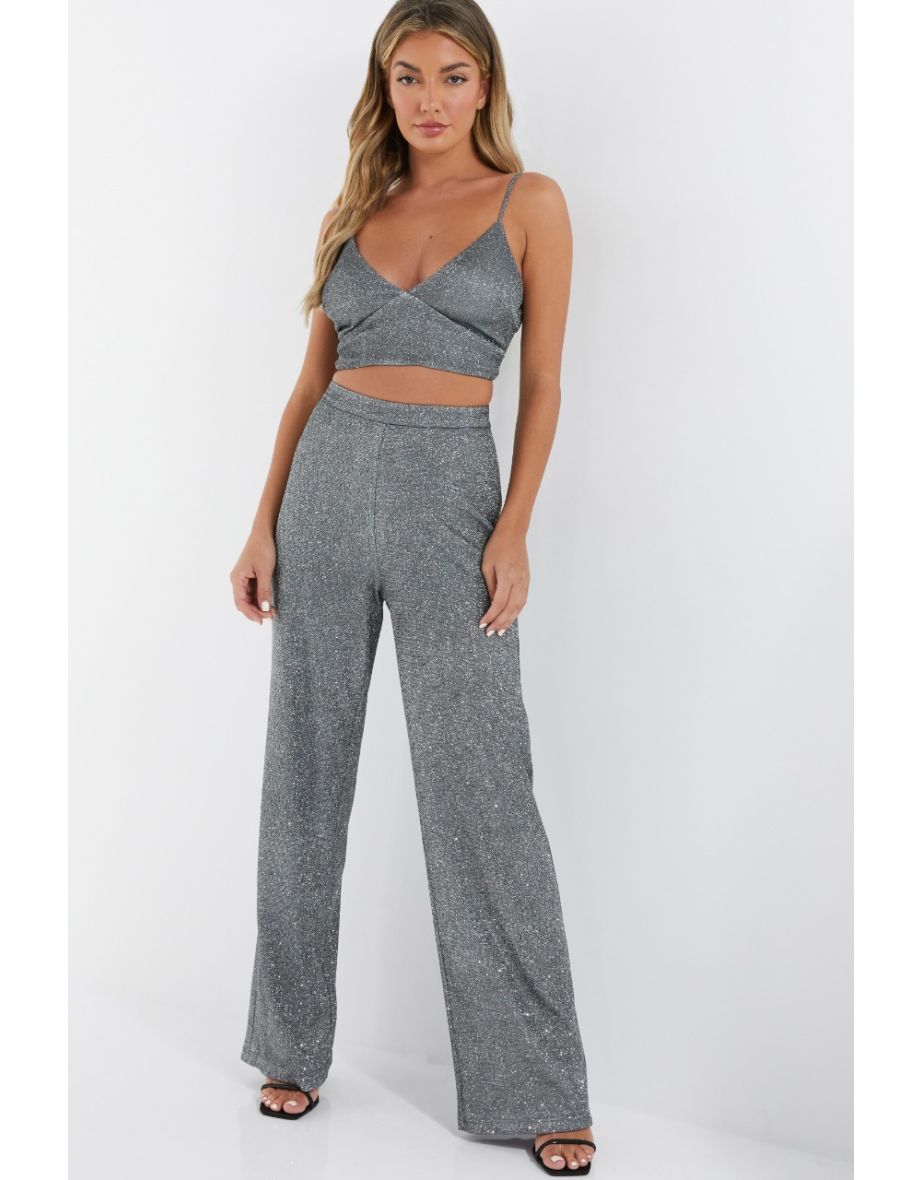 Silver Glitter Palazzo Trousers
