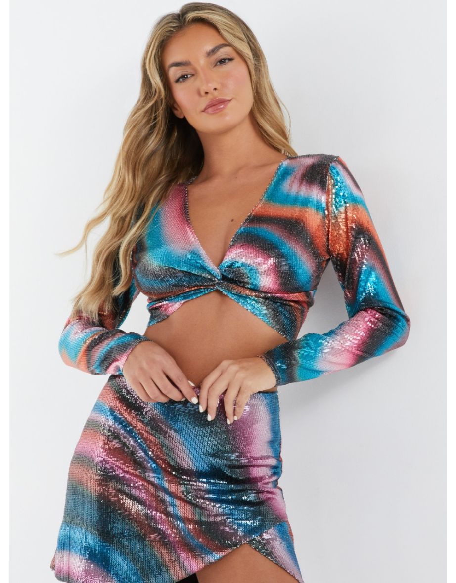Shop Multicoloured Sequin Marble Knot Crop Top Online in United Arab Emirates VogaCloset