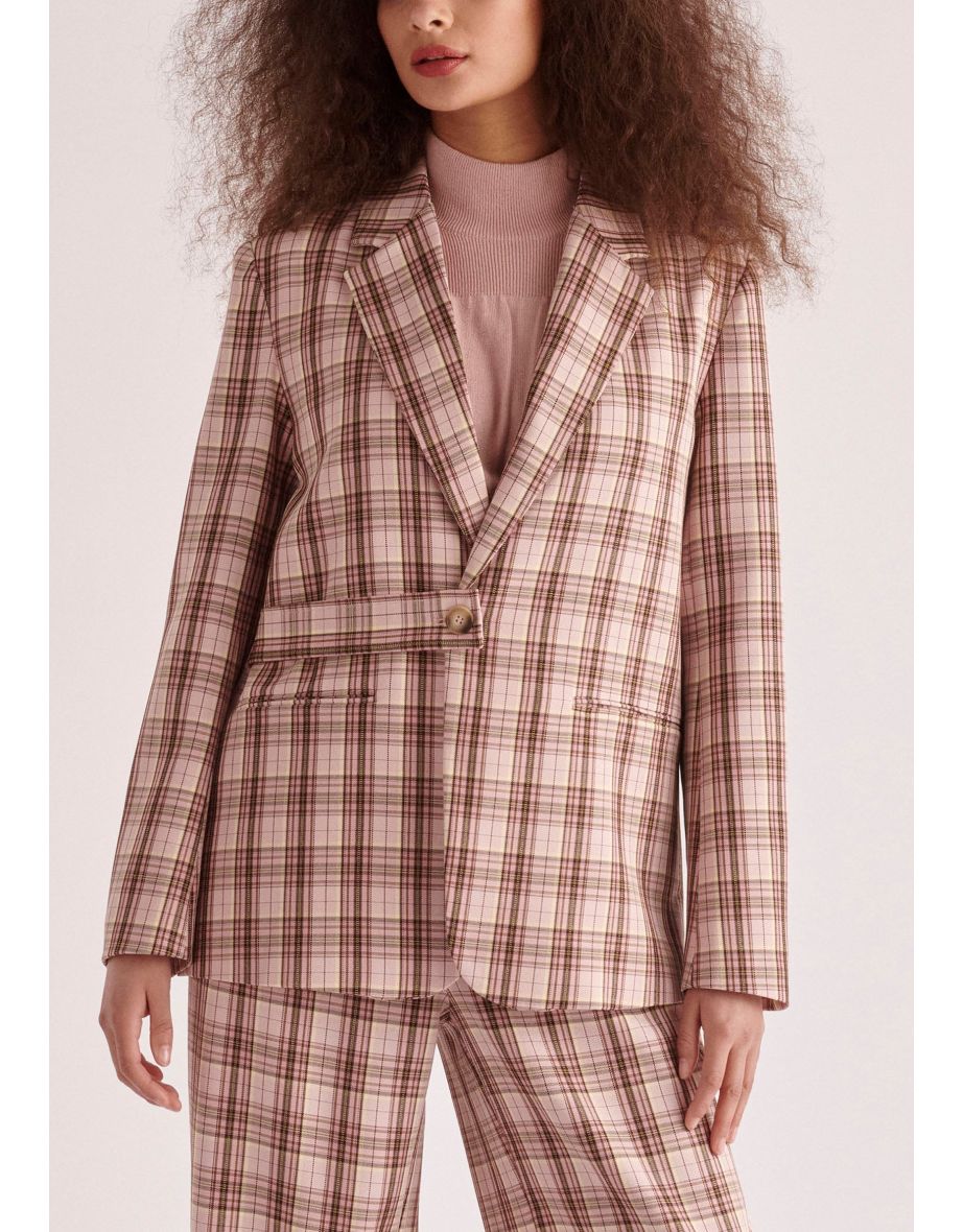Belted Plaid Blazer