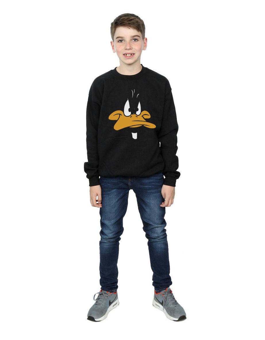 Looney Tunes Boys Daffy Duck Big Face Sweatshirt - Black - 3