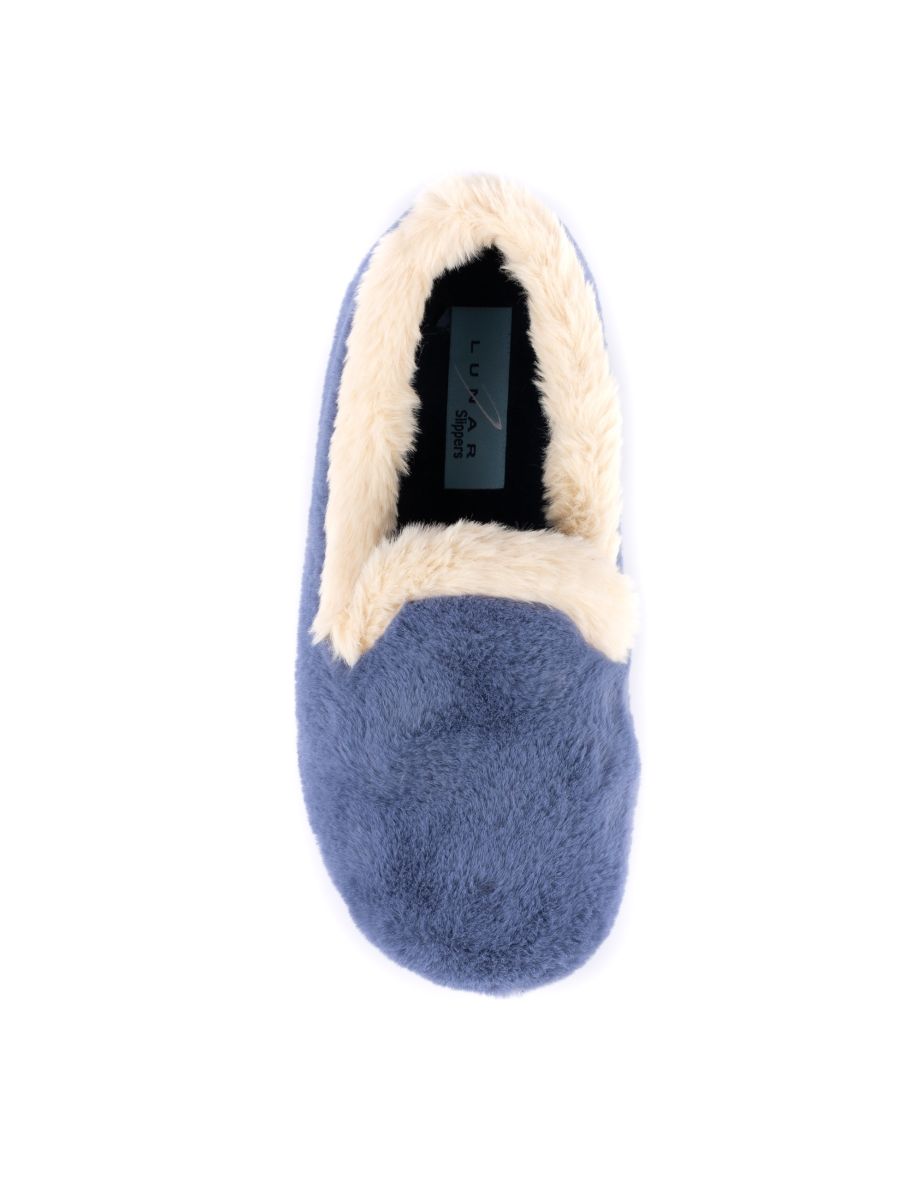 Lunar Womens/Ladies Shake Faux Fur Trim Slippers - Blue - 3