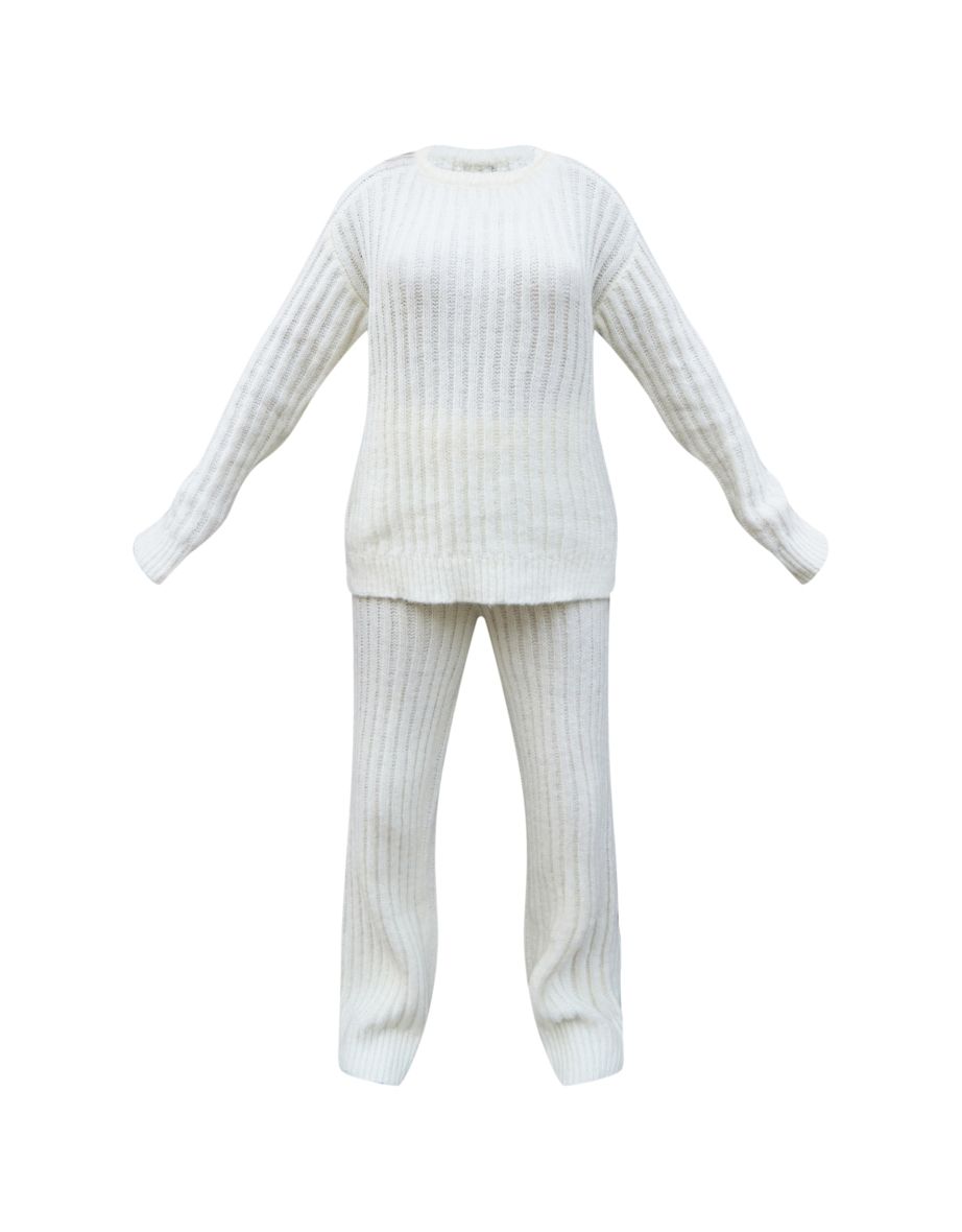 Cream Chunky Ribbed Knitted Set - 4