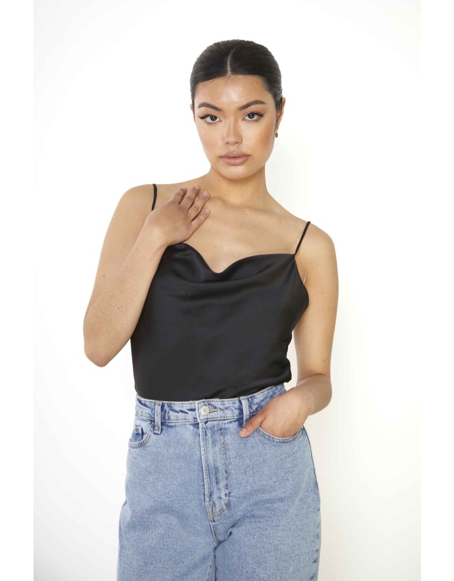 Glamorous Black Cowl Neck Cami Top - 2