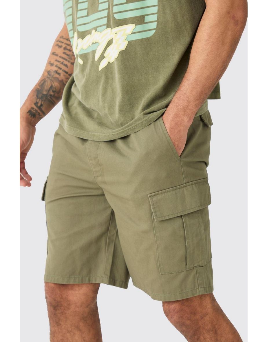 Elastic Waist Khaki Relaxed Fit Cargo Shorts - khaki - 2