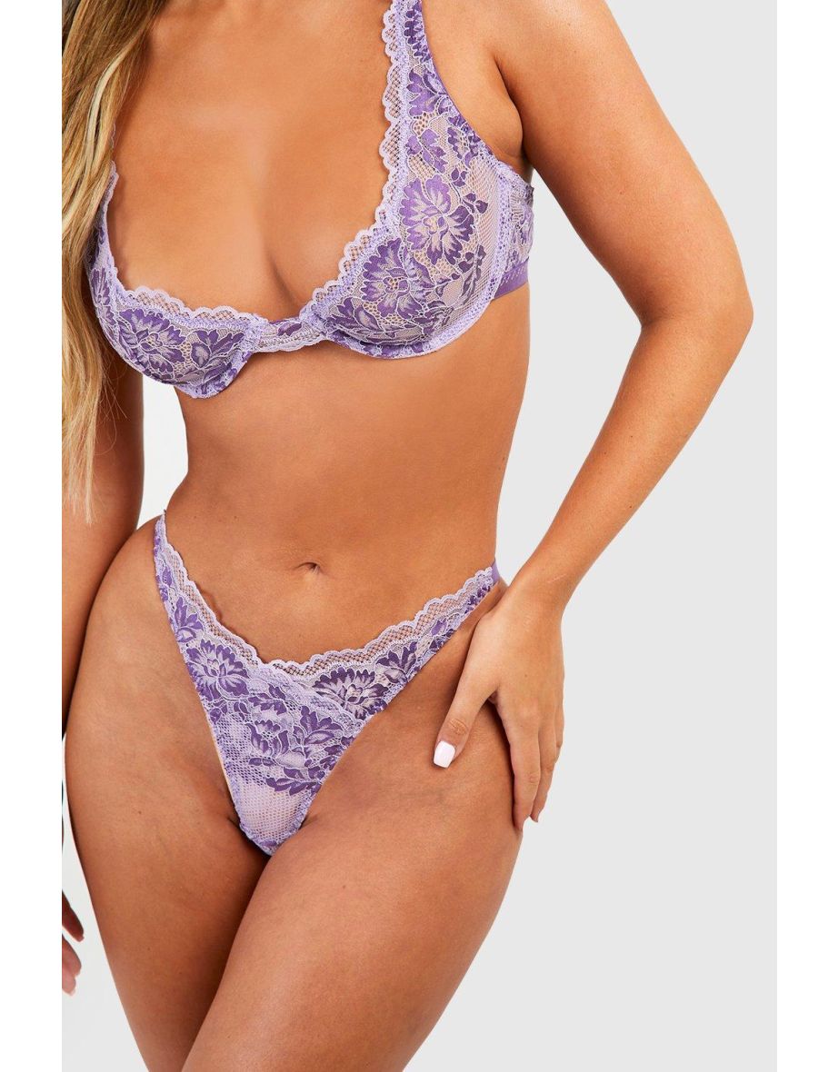 Lace Bra & Thong Set - purple - 2