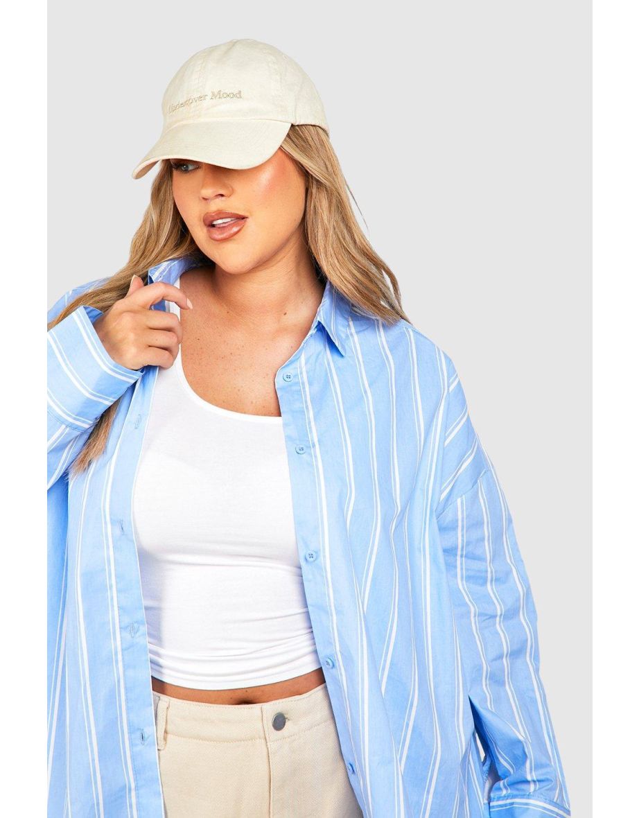 Plus Oversized Striped Cotton Poplin Shirt - blue - 3