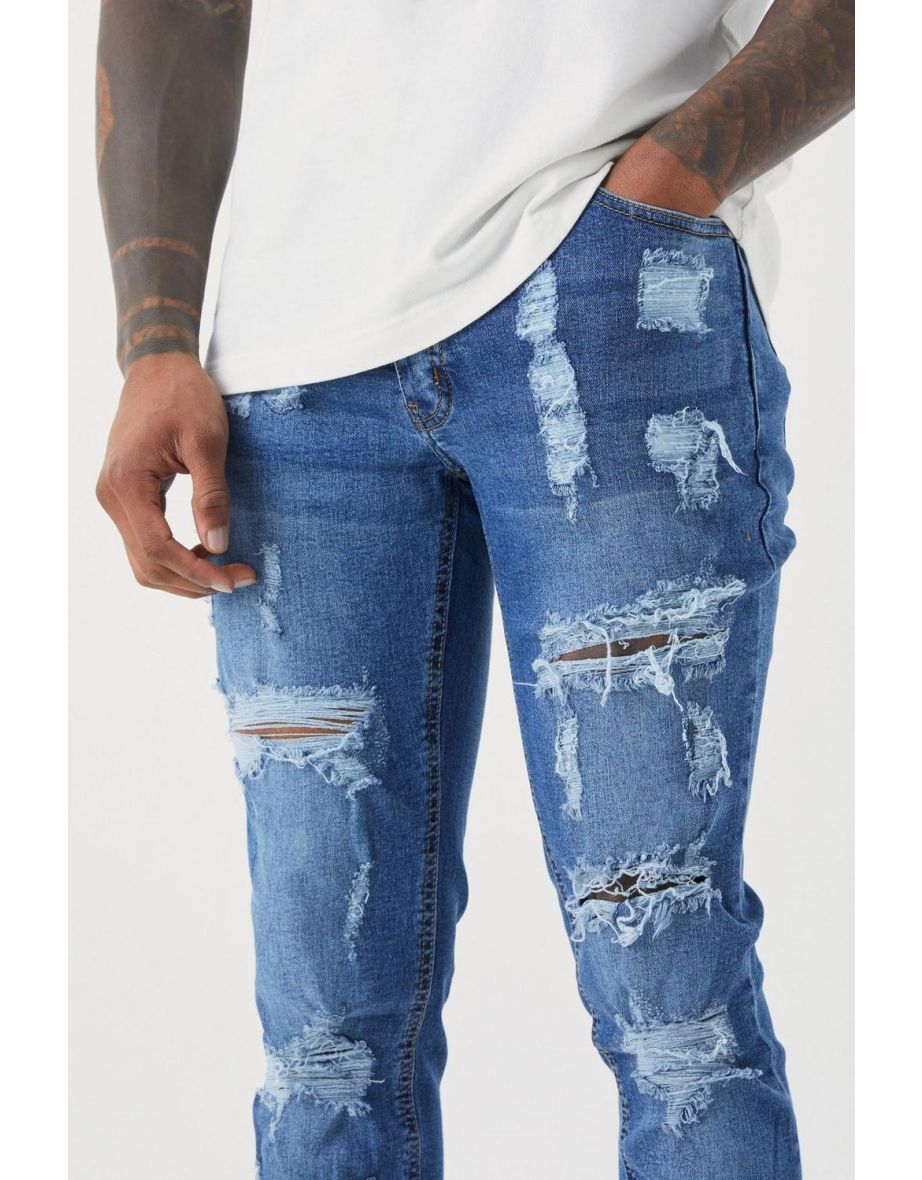 Skinny Stretch All Over Rip Stacked Jeans - light blue - 2