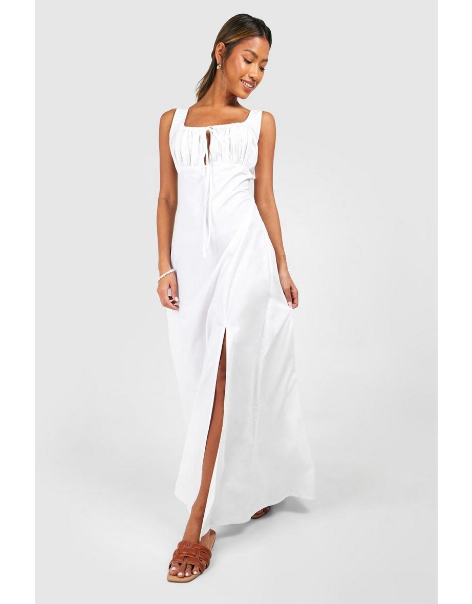 Shop Ruched Bust Poplin Maxi Dress Online in Qatar VogaCloset